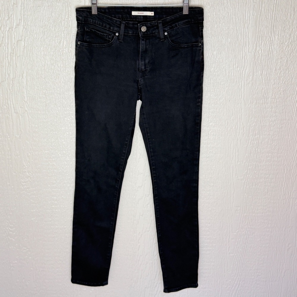 Levis 711 Skinny Jeans Black Mid Rise Stretch Denim Womens Size 30